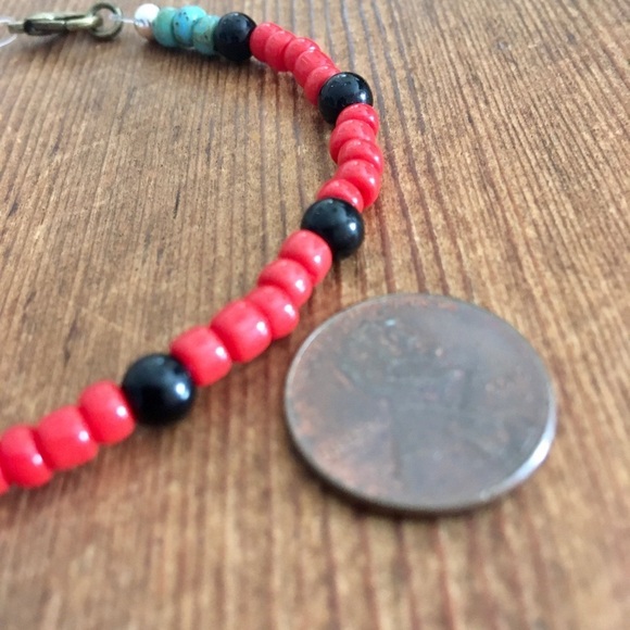 Red and Black Beaded Men's Bracelet, Handmade Men's Bracelet ,  Men's Jewelry - Picture 6 of 7